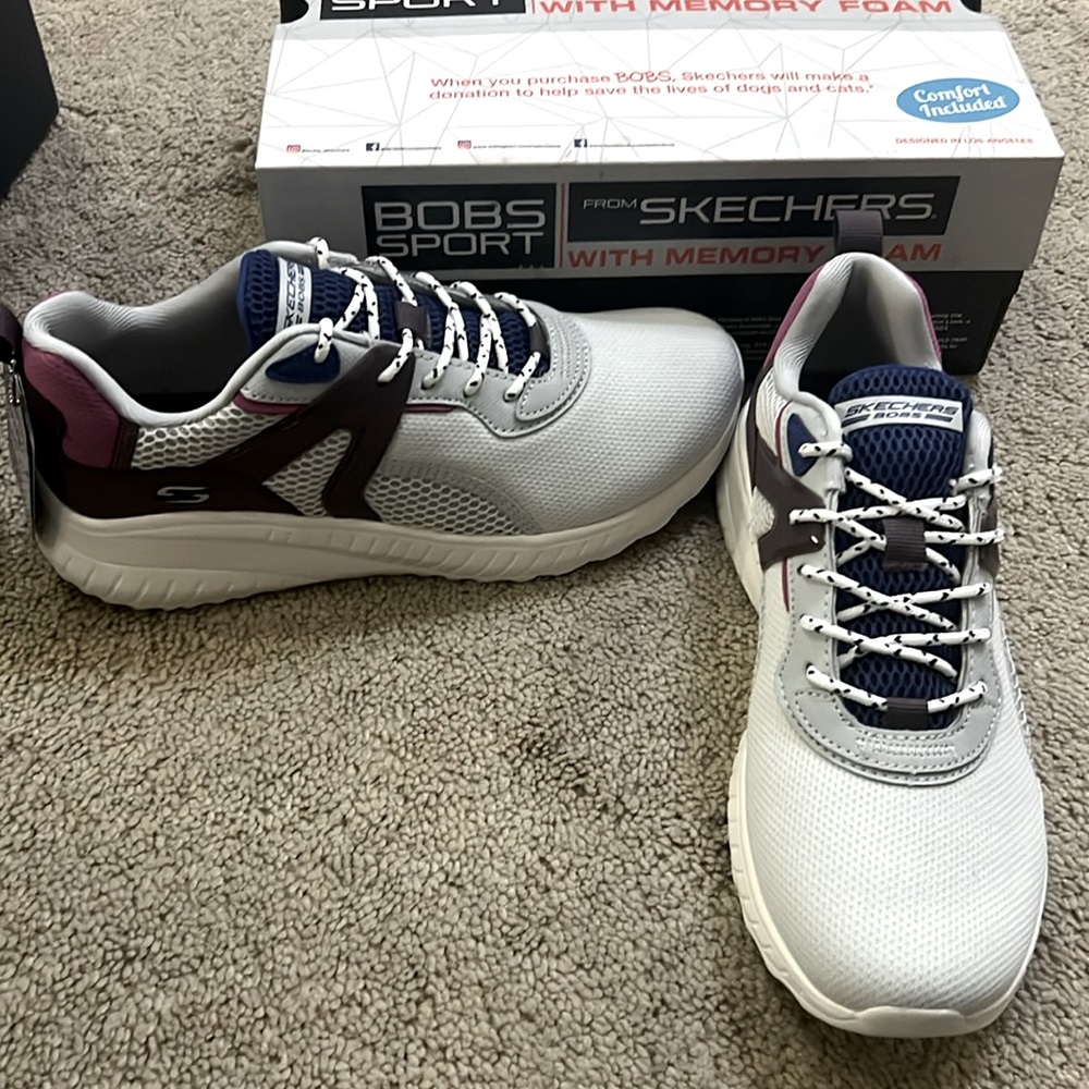 Woman Skechers Bobs Sport Squad Chaos Brilliant Synergy 117237 Light Gray New